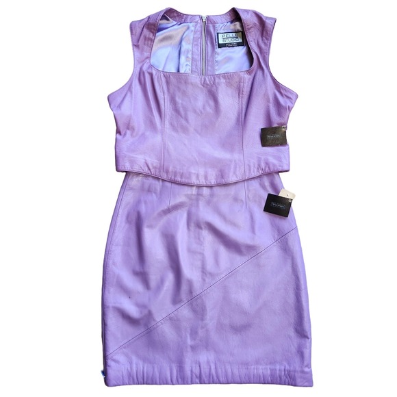 Vtg Wilsons Leather Skirt & Top Womens 8 Lavender Italian Preppy Career Festival - Picture 1 of 15